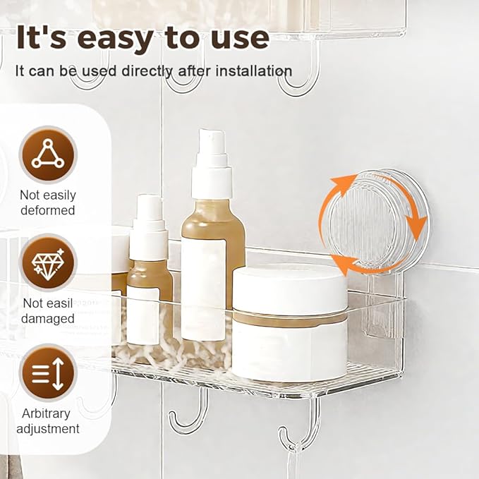 Corrugated Suction Cup Storage Holder, 2026 New Movable Shower Shelf Suction Cup,Shower Caddy Large Capacity Bathroom Organizer,No-Drill Wall-Mounted Storage Shelf (Gray)