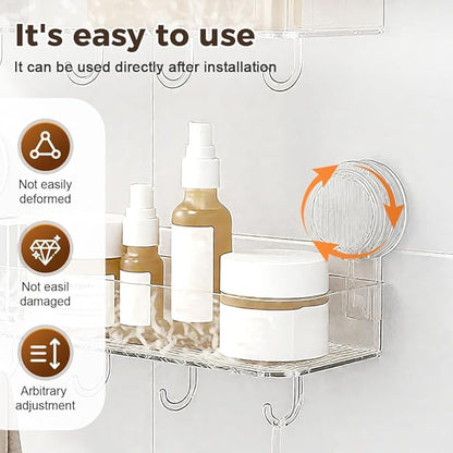 Corrugated Suction Cup Storage Holder, 2026 New Movable Shower Shelf Suction Cup,Shower Caddy Large Capacity Bathroom Organizer,No-Drill Wall-Mounted Storage Shelf (Gray)