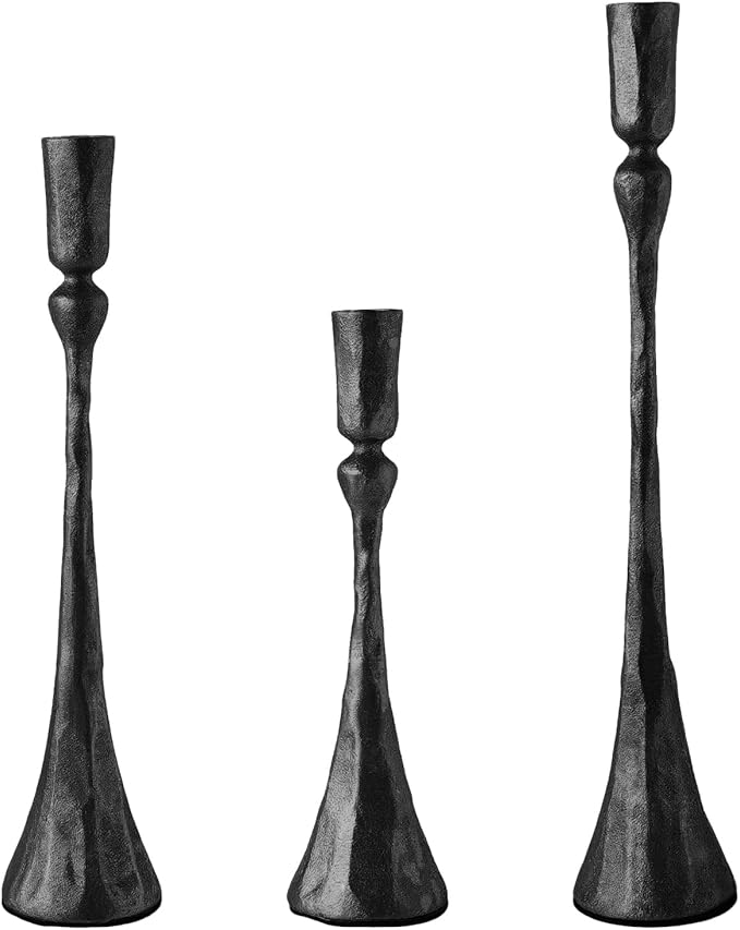 Vintage Cast Iron Black Taper Candle Holders Set of 3 Antique Decorative Candlestick Holder for Wedding Dining Table Party Rustic Home Decor