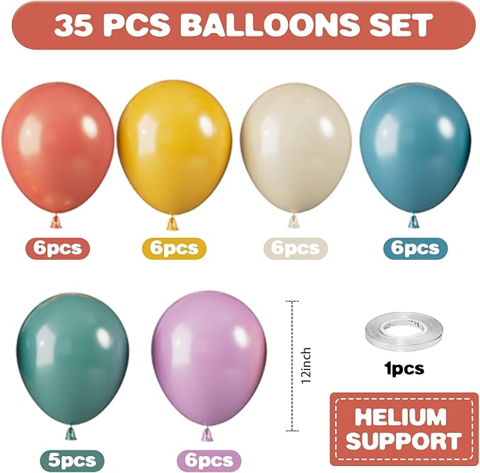 Retro Colorful Balloons, 12 Inch Vintage Color Balloons, Retro Blue Red Purple Yellow White Latex Helium Balloon for 80s 90s Theme Birthday Wedding Baby Shower Festival Carnival Decorations