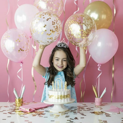 FunHot Pink and Gold Balloons, 60Pcs Retro Pink White Balloons, 12 Inch Metallic Gold Confetti Balloons Helium Light Pink Latex Party Balloons for Girls Baby Shower Birthday Princess Party Decorations