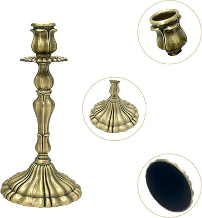 Taper Candle Holders, Brass Candle Holders, Vintage Candlesticks for Dining Table, Wedding, Party, Home Decor, Set of 2 (Antique Brass)