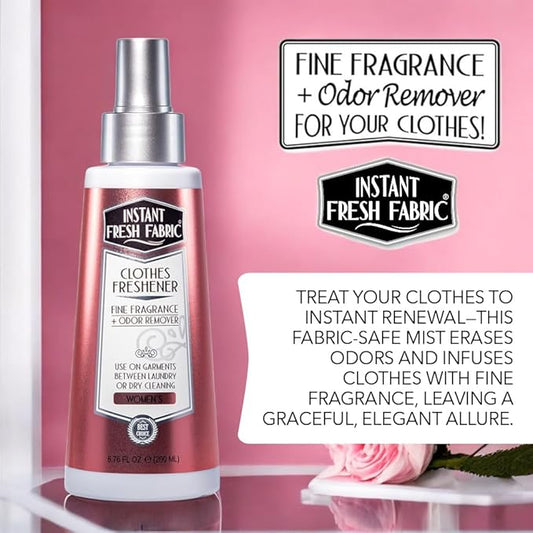 Premium CLOTHES FRESHENER for Women Fabric Spray Keeps Clothes Fresh, Odor Remover Fabric Refresher Spray Extends Garment Life, Linen Spray for Bedding Eco-Friendly, 6.76 oz – INSTANT FRESH FABRIC