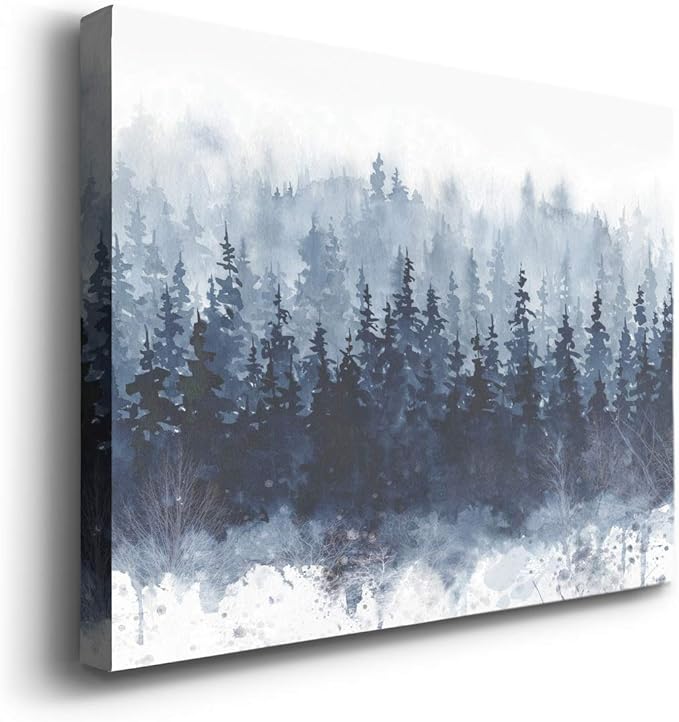 Wexford Home Home Decor Landscape Canvas Wall Art Abstract Floral Painting Modern Pictures Artwork Decoration for Living Room Kitchen Bathroom Office, Ready to Hang, indigo forest, 24x36