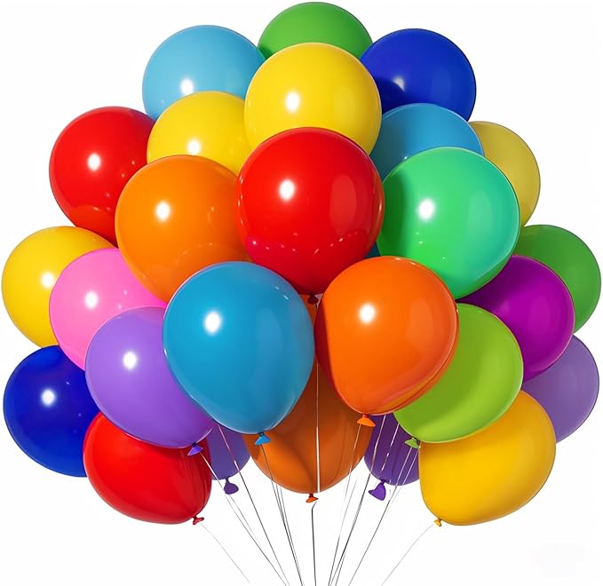 10 Colors Rainbow Party Balloons 100 Pack, 12 Inch Vibrant Latex Helium Round Balloons Garland for Birthdays Weddings Baby Showers Arch Decorations