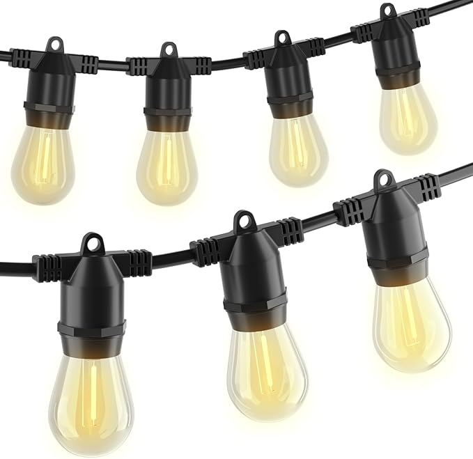 54FT LED Outdoor String Lights, IP65 Waterproof, S14 Shatterproof 27FT*2 Pack Outdoor String Lights (Maximum 918FT) Edison Vintage Bulbs Patio, Balcony, Deck, Garden Lights