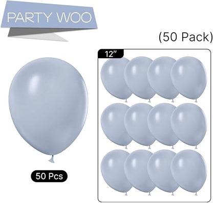 PartyWoo Dusty Blue Balloons 50 pcs 12 Inch Light Grey Blue Balloons for Graduation Wedding Baby Shower Gender Reveal Anniversary Graduation Birthday Party Decorations Blue-F51