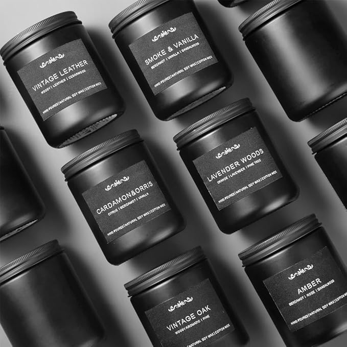 6 Pack Candles for Men - Mens Candle Gift Set, 42oz Scented Candles with Smoke Vanilla/Leather/Oak/Amber/Cardamom/Wood, 300 Hour Burn Time, Soy Candles Non-Toxic for Him, Home Office Man Cave Decor