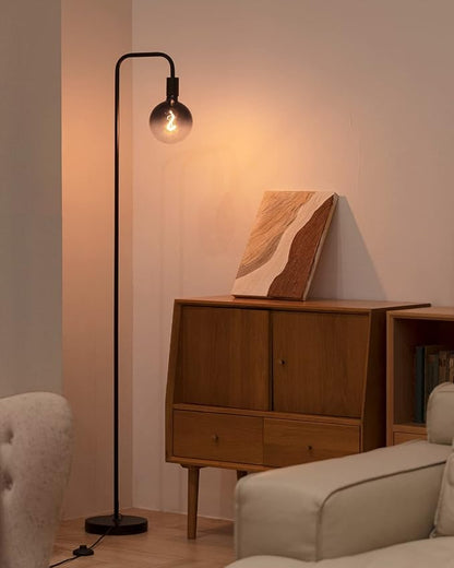 ONEWISH Floor Lamp for Living Room - Minimalist Industrial Standing Lamp with Modern LED Bulb, Globe Black Clear Glass 6", 1800K Warm Ambiant Lighting Decorative Tall Floor Lamp for Bedroom Office