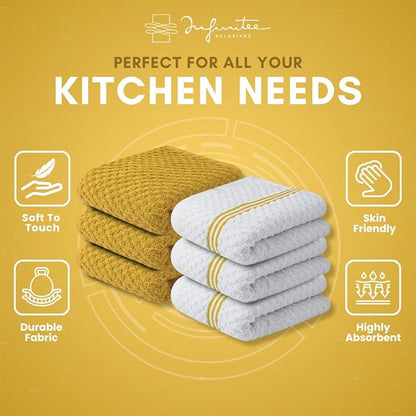 Infinitee Xclusives 100% Cotton Kitchen Towels - 15x25 Inch Ultra Soft Tea Towels, Super Absorbent Terry Dish Towel for Kitchen Linens |Radiant Yellow|