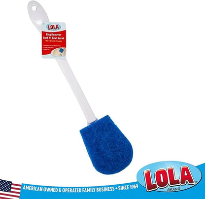 LOLA Bath & Toilet Bowl Scrubber Brush w/Comfort Handle, 72 Pack, w/Hang Hole. Non-Scratch, Removes Rings w/Scrubbing Pad
