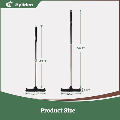 Eyliden Rubber Carpet Rake for Pet Hair, 2-in-1 Push Broom with Squeegee, 54" Telescopic Handle, Fur Water Remover Brush for Carpet, Rug, Hardwood, Tile Floors