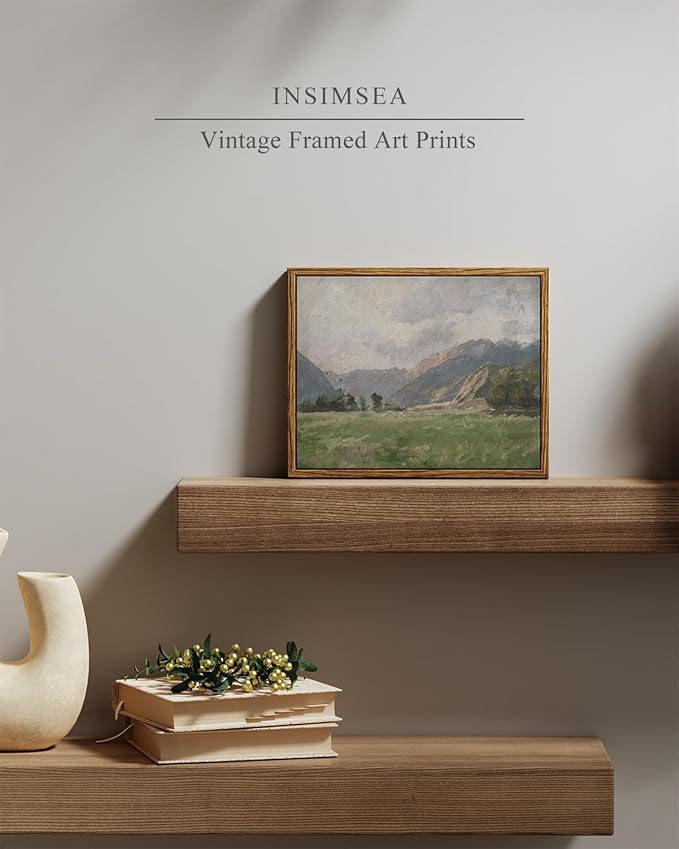InSimSea Framed Canvas Wall Art Vintage Decor, Room Eclectic Decor, Prairie and Mountain Painting Wall Art Hoom Decor, Canvas Wall Art for Living Room Bedroom Home Office Bathroom Wall Decor, 8"x10"