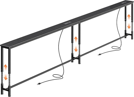 Huuger 110.2 Inch Sofa Table with Power Outlets, 23.9’’-34.4’’ Height Adjustable Range, Behind Couch Table with USB-C Ports, Sofa Tables Narrow Long, Skinny Console Table, for Small Spaces, Black