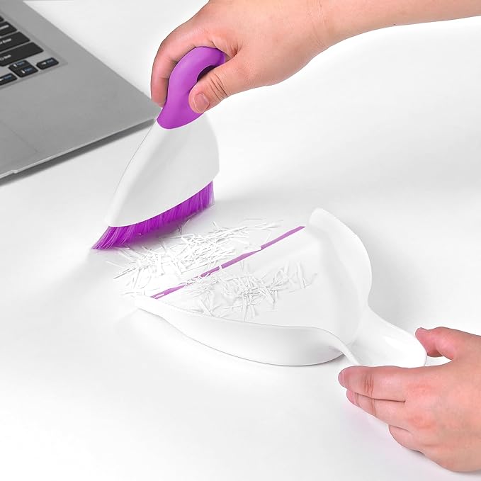 NACENA Mini Dustpan and Brush Set, Small Broom and Dustpan Set Dust Pan and Mini Hand Broom Dustpan and Broom Combo Compact for Home Table Keyboards Sofa Kitchen Pets, Purple