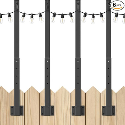 4 Pack 2.8Ft String Light Poles 4 Pack,Light Poles for Outside Lights,Outdoor with Fence Brackets Hanging Lights,Metal Stand Deck Patio Backyard