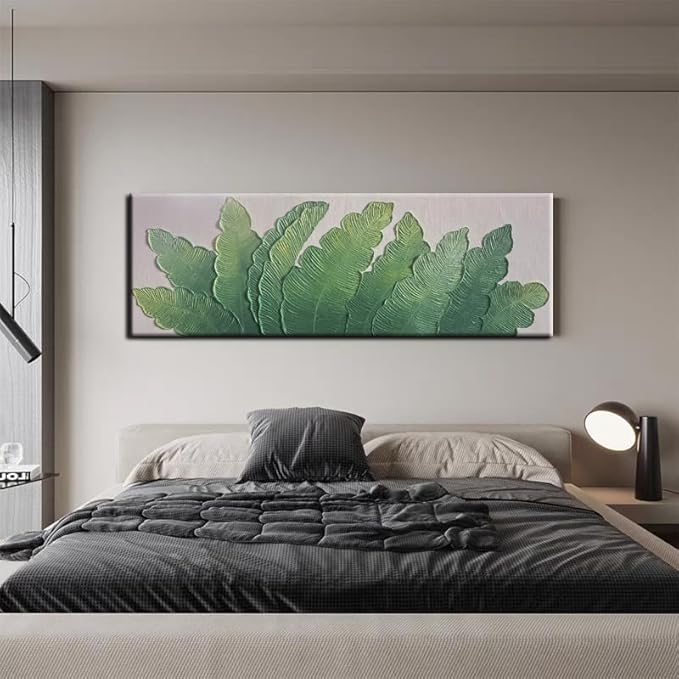 YaSheng Art - Thick Texture Modern minimalist 3D textured wall art Oil Paintings on Canvas Green plant paintings handmade Abstract artwork painting canvas wall art for bedroom Home Wall Art Deco Oil Painting Long size 24X60 Inch
