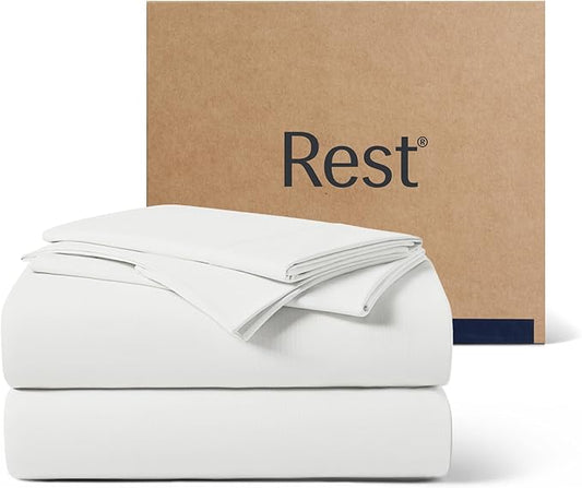 REST® Evercool®+ Cooling Sheet Set, King Size, Arctic White, Breathable Bed Sheets for Hot Sleeper and Night Sweats, with Pillowcases, with Ionic+ Self-Cleaning Silver Yarn for Sensitive Skin, 4PCS