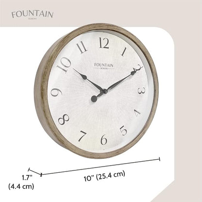 10" Modern Farmhouse Clock, No Ticking Silent Clock, Modern and Vintage, Light Gray Oak Finish. (Wall Decoration Timepiece)