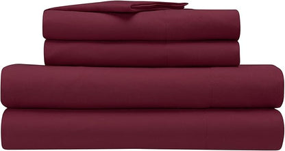 Serta Simply Clean Super Soft Hypoallergenic Stain Resistant Deep Pocket 4 Pieces Solid Bed Sheet Set, Full, Burgundy