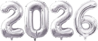 GOER 2026 Foil Number Balloons for 2026 New Year Eve Festival Party Supplies Graduation Decorations (Silver,32 Inch)