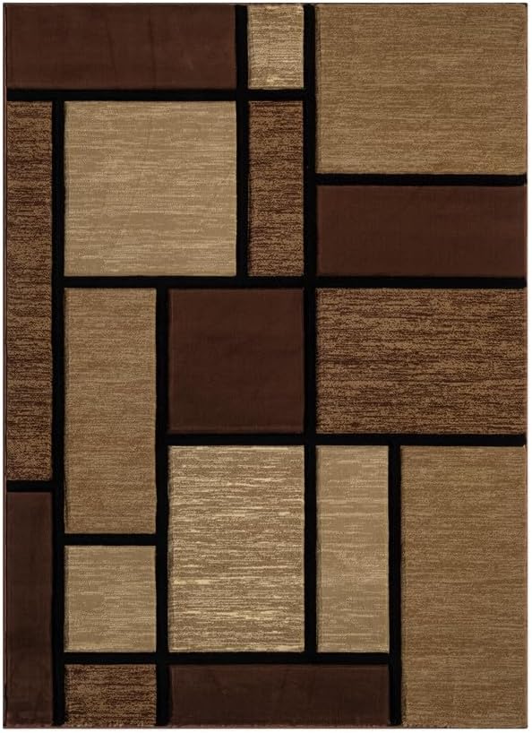 Ultra Soft Area Rug - Modern Abstract Design for Living Room & Bedroom - Foldable, Stain Resistant, Easy to Clean - (8x11, Brown)