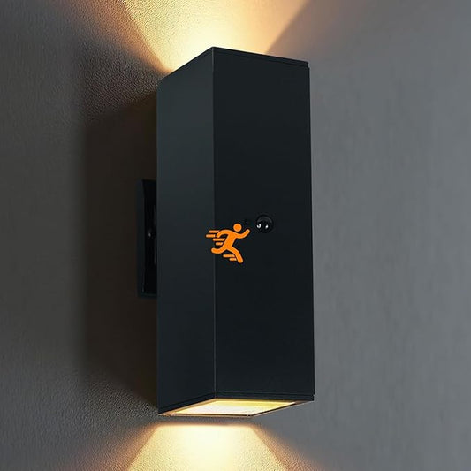 Motion Sensor Outdoor Wall Lights, Dusk to Dawn Porch & Patio Sconce with E26 Dimmable LED Bulbs, Black Aluminum Up & Down Exterior Lights for Garage, Garden, Front Door, ETL Listed