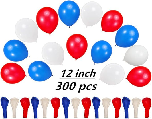 300 Pack Red White and Blue Balloons 100 of each of the 3 colors 12 inch Red White Blue Party Balloon Bulk for Various Party Events Decorations