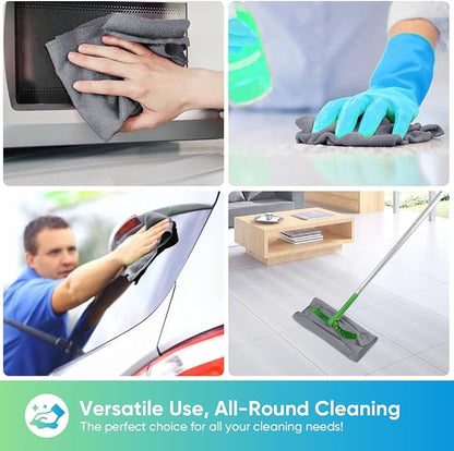 HOMEXCEL Grey Microfiber Cleaning Cloths 10 Pack, Highly Absorbent, Lint & Scratch-Free Cleaning Rags for House Kitchen, Blue Microfiber Towels for Car 11.5 x 11.5 inch