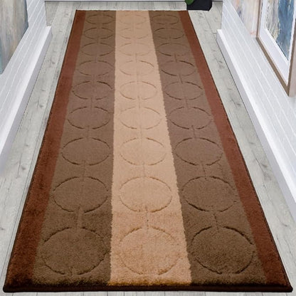 Washable Custom Size Runner Rug Circles Abstract Design Extra Long Runner Rugs for Hallways 26 Inch Wide x Pick Your Size by Feet Slip Skid Resistant Rubber Back (Circle Brown, 2 ft x 26 in)