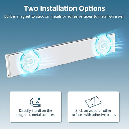 Ascher 10.2inch Under Cabinet Lights, 2000mAh Rechargeable Motion Sensor Light indoor, 3 Color Temperatures & Stepless Dimmable Closet Lights, Magnetic Under Counter Light for Kitchen, Silver - 2 Pack