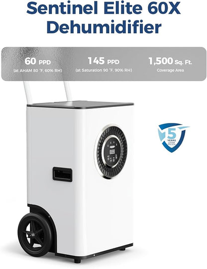 ALORAIR 145PPD Commercial Dehumidifier with Pump & Drain Hose, SLGR Tech Dehumidifiers for Garage, Large Room, Basement, Industrial Space, Power-Off Memory, Sentinel Elite60X