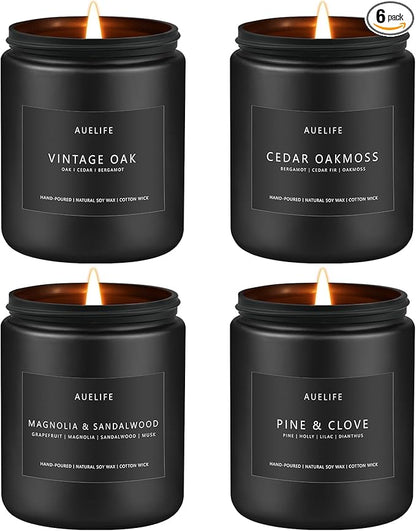 Scented Candles Set | Masculine Candle, Gifts for Men - Soy Candles for Home Scented - 4 Pack Aromatherapy Candle Gift - Scent of Vintage Oak/Cedar Oakmoss/Magnolia & Sandalwood/Pine & Clove