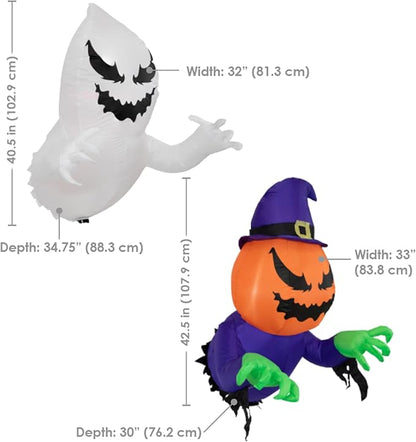 Sunnydaze Pumpkin Jack and Haunted Harold Inflatable Halloween Decoration for Window with Lights - Indoor or Outdoor Use