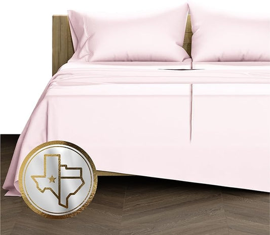 TEXAS LINEN CO. Luxury Egyptian Cotton Split Sheet Set - 1000 Thread Count 5 Piece Cotton Sheets for Adjustable Bed, Soft, Cooling Extra Long Staple Sateen Sheets - Fits Upto 18” Deep Pocket - Blush