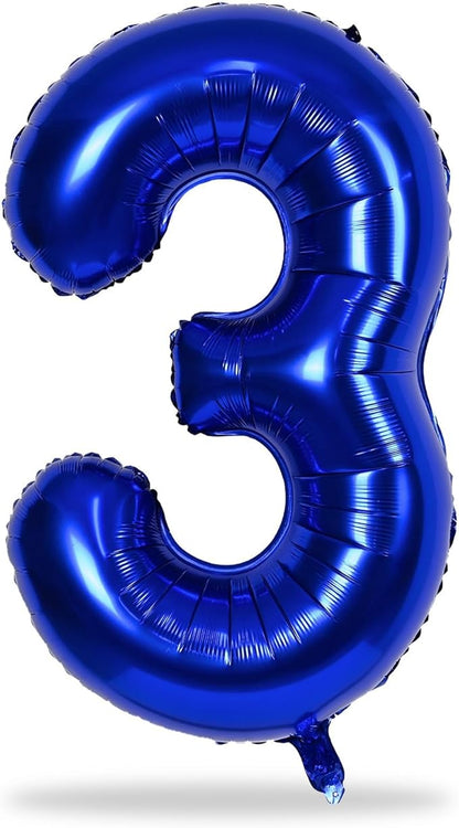 Navy Blue Number 3 Balloon, 40In Large Dark Blue Foil Number Balloons Set 0-9 for Women, Self Inflating Royal Blue Digital 3 Helium Balloon for Boys 3rd Birthday Party Decorations Supplies