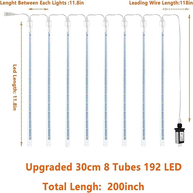 2 Pack Christmas Decorations Lights Outdoor, Extendable Meteor Shower Lights with Timer, Total 384LED 30cm 16 Tubes Indoor Outdoor Snow Cascading String Light for Xmas Party Yard Decor (Multi-Colored)