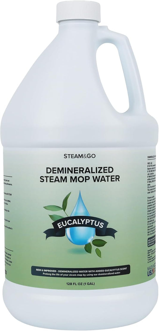 Steam & Go Demineralized Water Cleaning Solution for Floor & Multi-Surface Steam Cleaners - Compatible for Any Mop - Eucalyptus Mint, 128 oz