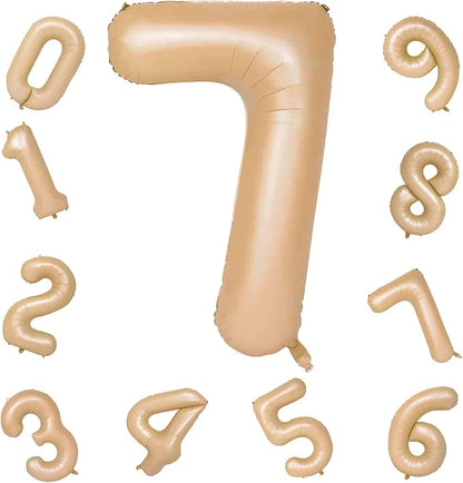 40 Inch Apricot Foil Balloon Number 7, Giant Self Inflating Nude Number Balloons 0-9 Digital Helium Balloons Set for Girls Boys 7th Birthday Anniversary Baby Shower Party Decorations Supplies
