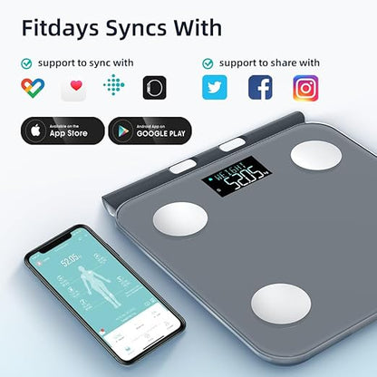 Smart Scale for Body Weight, Digital Bathroom Scale BMI Weighing Bluetooth Body Fat Scale, Body Composition Monitor Health Analyzer with Smartphone App (Grey 2211)