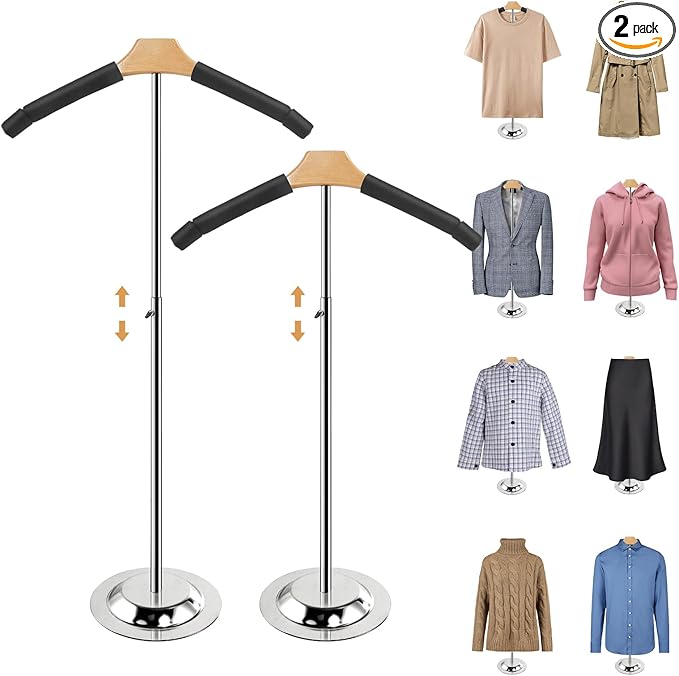 20-35 Inch Height Adjustable Shirt Display Stand, T Shirt Display Stand for Vendors Mannequin Torso for Clothing Dress Garment Coat Retail (Black, 2 Pcs)