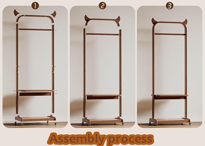 Solid Wood Clothes Rack for Hanging Clothes, Rolling Clothing Racks with Shelves, Portable Closet Organizer on Wheels Garment Rack (Walnut)