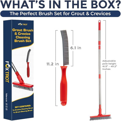Grout Brush with Long Handle & Hard Bristle Crevice Cleaning Brush, Grout Cleaner for Tile Floors, Floor Scrubber for Tile Grout Line, Household Use, Multipurpose Gap Cleaning Tools by Foxtrot Living