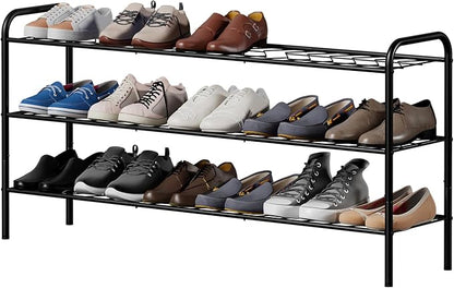3-Tier Metal Shoe Rack, Free Standing Shoe Storage Rack for Entryway, Closet and Hallway (Black, 3-Tier-Long)