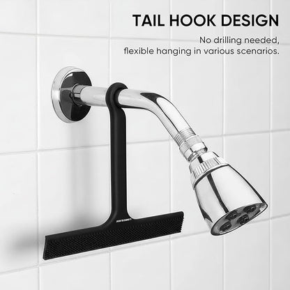 Shower Squeegee for Shower Glass Door Bathroom Accessories, Dual Head Wiper Cleans Water & Hair, Silicone Blade, Non-Slip Long Handle, Glass Window Door Wall Tile Cleaner