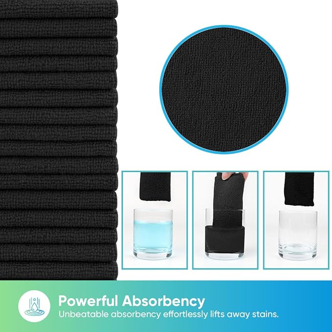 HOMEXCEL Black Microfiber Cleaning Cloths 100 Pack, Highly Absorbent, Lint & Scratch-Free Cleaning Rags for House Kitchen, White Microfiber Towels for Car 11.5 x 11.5 inch