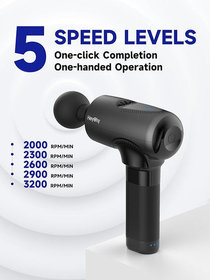 Deep Tissue Massage Gun with Heat Head, Handheld Muscle Back Massager with Carry Case, Portable Percussion Massager Gun with 6 Replacements for Athletes Pain Relief