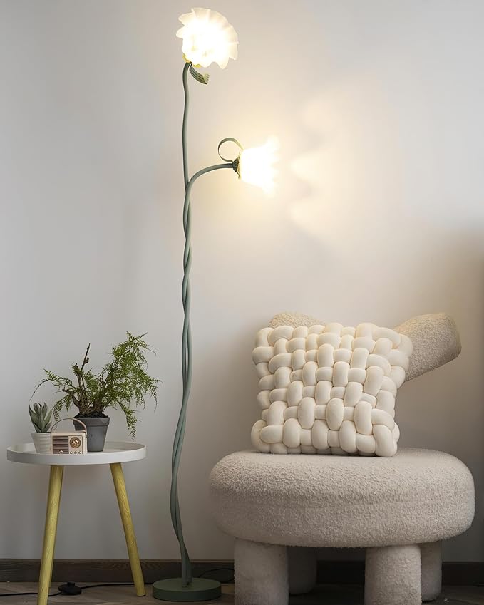 Creative Lily of The Valley 2 Heads Flowers Lily Floor Lamp Living Room Sofa Side Bedroom Bedside Flower Floor Lamp (2heads)