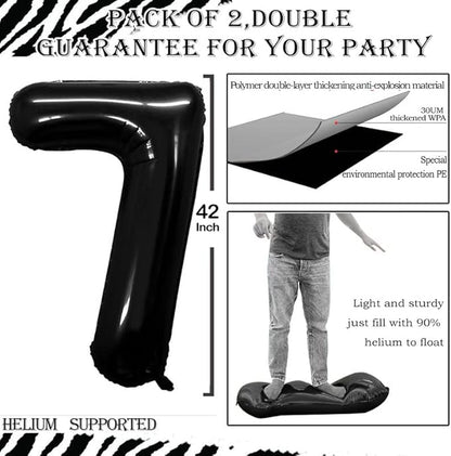 GOER Black Foil Balloons Number 7,Huge Number Balloons for 7th Birthday Party Supplies Anniversary Decorations (3 pcs,42 inch,32 inch,16inch)