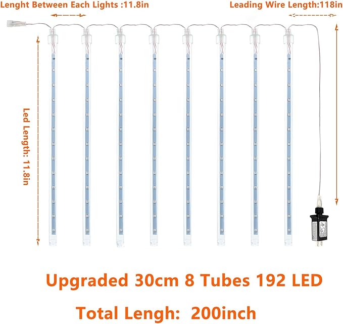 2 Pack Christmas Decorations Lights Outdoor, Extendable Meteor Shower Lights with Timer, Total 384LED 30cm 16 Tubes Indoor Outdoor Rain Light Cascading String Light for Xmas Garden Party Decor (Blue)